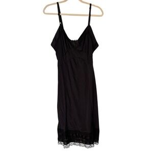 Vintage Velrose‎ Full Slip Size 34 Black Lace Nylon Under Dress Lingerie 70s